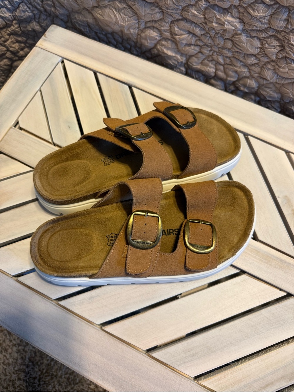 Dream Pairs Brown Double-Buckle Slide Sandals